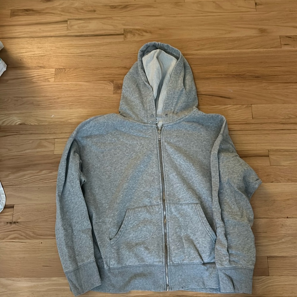 grey zip-up